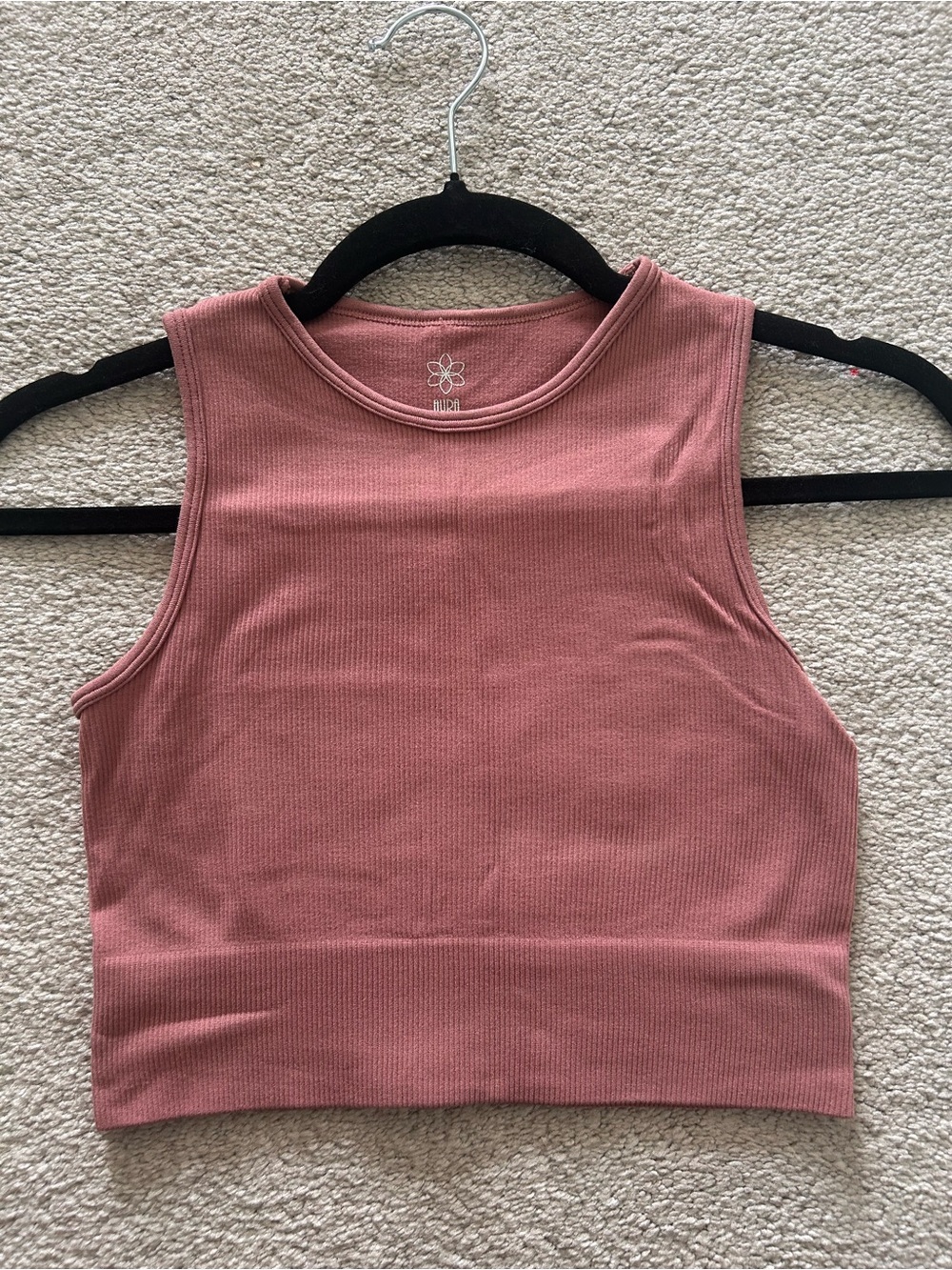 Aura Ribbed High-Neck Crop Top - Mauve Pink